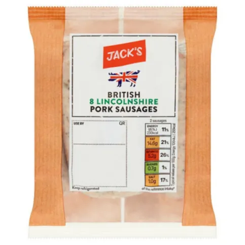 Jack's 6 British Lincolnshire Pork Sausages 454g (22/07)