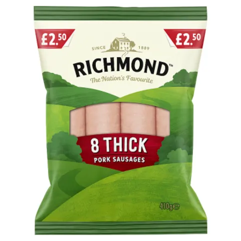Richmond 8 Thick Pork Sausages 410g (Fresh)