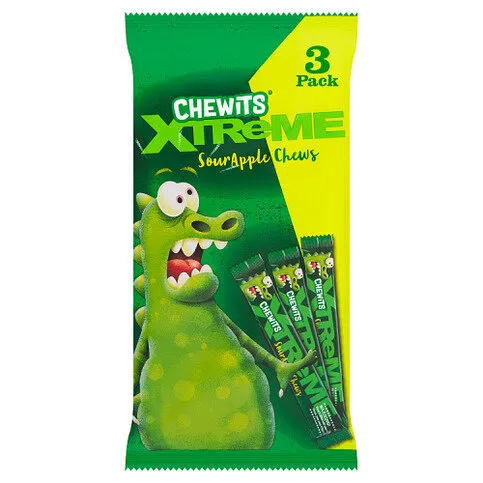 Chewits Xtreme Sour Apple Chews 3 x 34g (BBE 08/26)